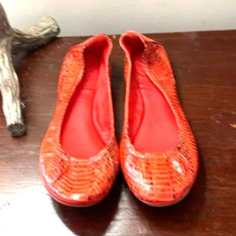 Tory Burch Eddie Red Snake Ballet Flats 6.5